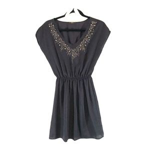 Navy Dress with Metallic Detail